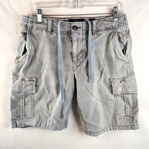 Lucky Brand Cargo Shorts Mens 31 Gray Saturday Stretch Drawstring Casual Holes